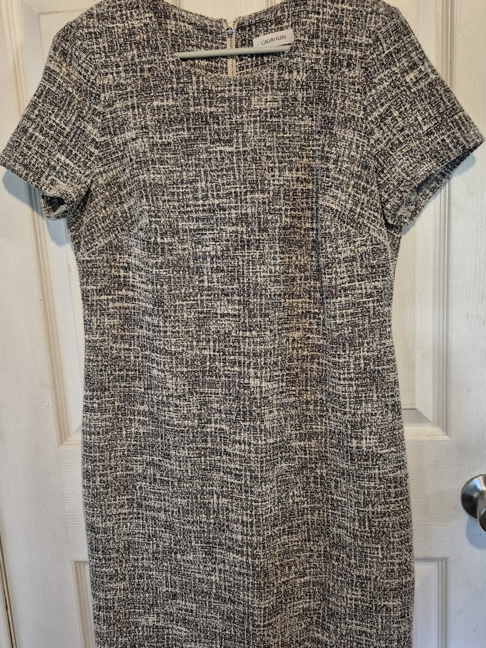 Calvin Klein Black & White Tweed Short Sleeve Sheath Dress